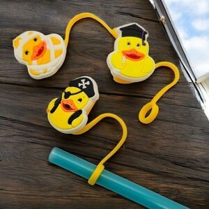 Rubber Duck Straw Topper NWT Stanley Yeti 3pc Silicone Reusable Yellow Ducky Set